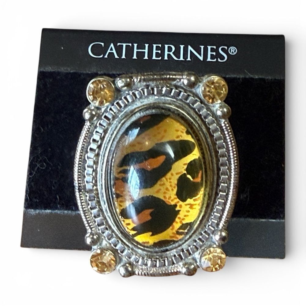 NWT Catherines Silver and Gold Leopard Print Stretchy Ring